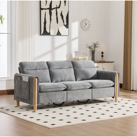 Sofá rinconera de 3 plazas en chenilla gris claro con puff de almacenaje reversible HAVRYA (1/5)