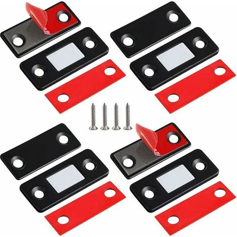 Aimant de Porte Magnétique 4 Pièces Ultra Mince Loquets Magnétiques en Acier Inoxydable pour Porte Coulissante de Placard, de Cuisine, Armoire, Tiroir et des Meubles, etc, Noir (1/4)