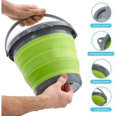 2 Folding Buckets Camping, Motorhome, Hiking, Fishing, Laundry, Household, Gardening, Beach, Sandbox - Retractable & Strong - Practical & Space Saving (1/4)