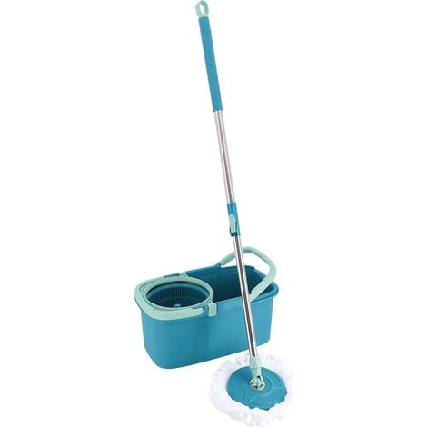 Set seau essoreur rotatif avec balai a franges et une recharge microfibre de rechange capacite 12l - canard/aqua - Tendance (1/5)