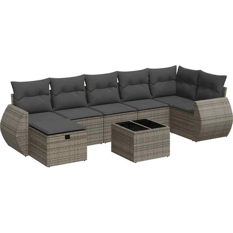 Set Divano da Giardino 8 pz con Cuscini Grigio in Polyrattan vidaXL (1/5)