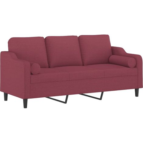 vidaXL Divano a 3 Posti con Cuscini Rosso Vino 180 cm in Tessuto (1/4)