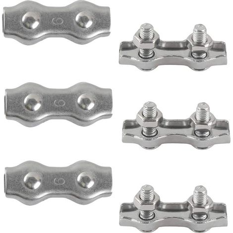 M6 Duplex Cable Tie Clips, 304 Stainless Steel Duplex Cable Clips for Wire Ropes Clotheslines Hanging Shade Sails Patio Fixed 6 Pack (1/5)