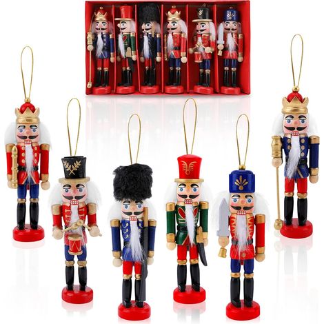 Casse-Noisette - En Bois Massif - Pour Décoration De Noël Sur Arbre Étagère Table Cheminée - Lot De 6 Pièces (1/5)