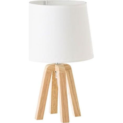 Lampe à Poser Trépied Bois et Abat-jour Blanc - Hauteur 34.5cm (1/3)