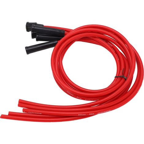 Jeu de câbles d'allumage en silicone rouge haute performance de 1 m pour voiture 4 cylindres, diamètre 8 mm (1/5)