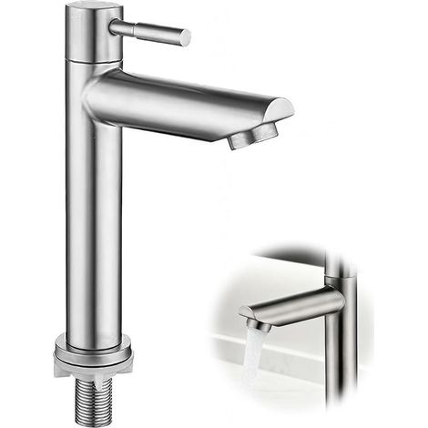 Robinet Salle Bain Acier Inoxydable Mélangeur Eau Froide Monotrou Lavabo Meuble Lavabo Moderne Design Brossé Installation Facile Robinetterie Durable pour Salle de Bain (1/5)