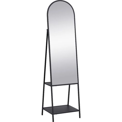 Specchio su piede con 2 ripiani L.46 x P. 41 x H. 172 cm in Metallo Nero - LIVIO (1/5)