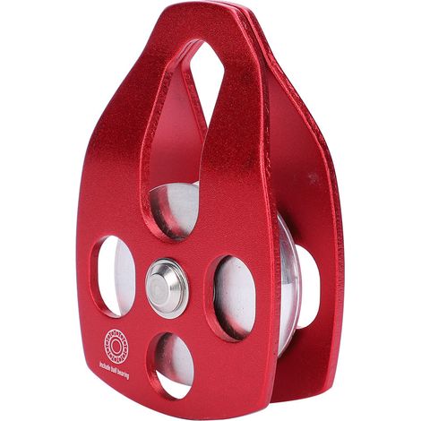 Poulie simple de grande taille 30 kN avec roulement à billes et plaque latérale coulissante pour le sauvetage, l'escalade en extérieur et les travaux en hauteur (rouge) (1/5)