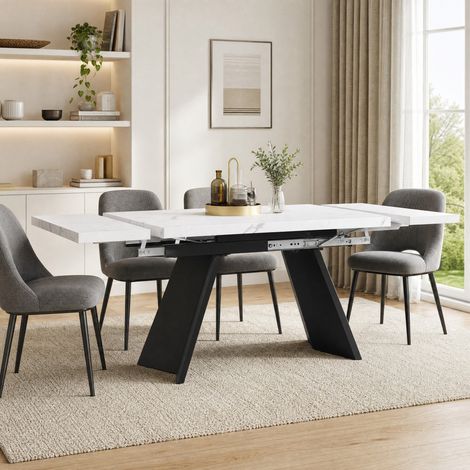 Mesa extensible comedor con tablero marmolado blanco OKMYHOME (1/5)