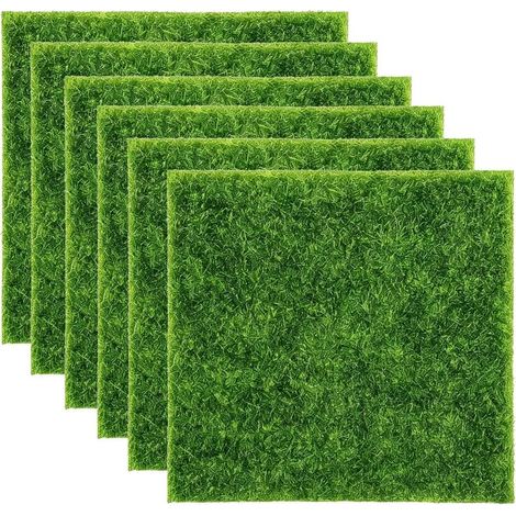 Tapis de Gazon Artificiel, 6 Pcs 15 x 15 cm Herbe De Mousse Miniature, Décorations Miniatures de Jardin Gazon pour Décoration de Maison Poupée Jardin Miniature (1/5)