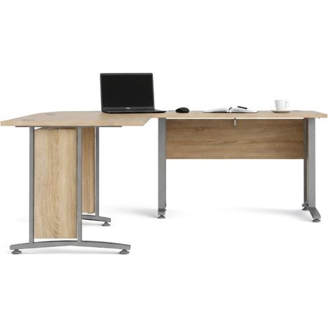 Dmora - Scrivania Melisande, Scrittoio multiuso, Tavolo per ufficio porta PC, Piano di lavoro, 200x200 h75 cm, Grigio e Quercia