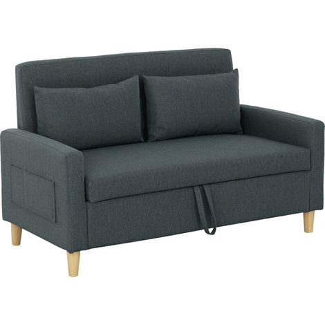 Divano 2 Posti 135x72x84 cm con Vano Contenitore in Tessuto Effetto Lino Grigio Carbone (1/5)