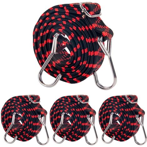 Spanngummis mit Haken, 4er-Set, 200cm, Rot
