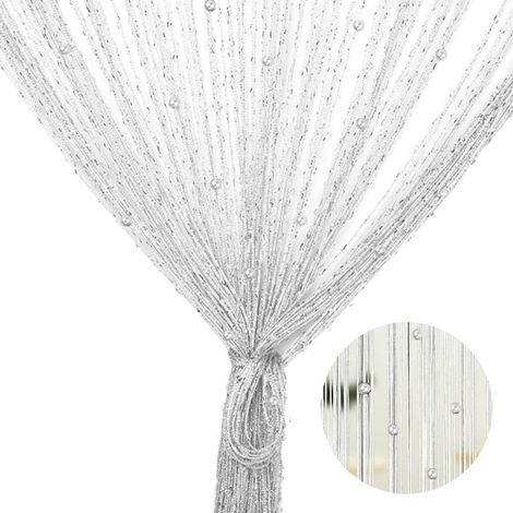 Rideau à Fils avec Perles Blanches - Anti-Insectes et Anti-Mouches pour Porte de Terrasse - 100 x 200 cm (1/5)