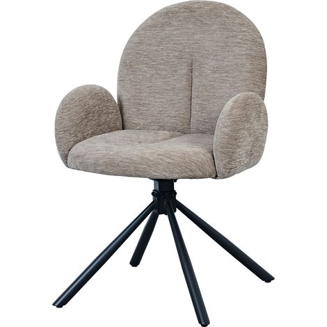 Set de 2 sillas de comedor giratorias con reposabrazos, tapizado efecto terciopelo, metal, taupe (1/5)