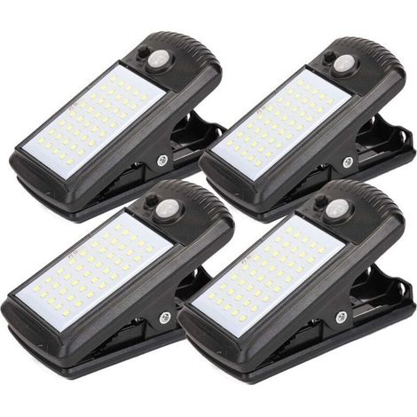 Lot de 4 lampes solaires à détecteur de mouvement Clip Lights, Éclairage Extérieur à Clipser 40 LED 2 Modes IP65 Étanche, Pour Parasol Terrasse Garage Camping Tente Randonnée (1/5)
