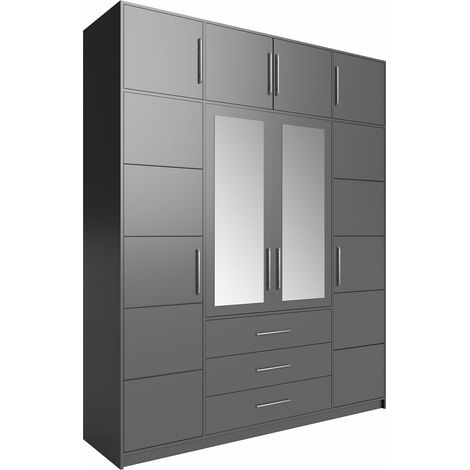 Mobilier1 – Armoire Dortivu 147 graphite 245x196x58cm – 8 étagères – Portes avec charnières – Fabriqué en Union Européenne