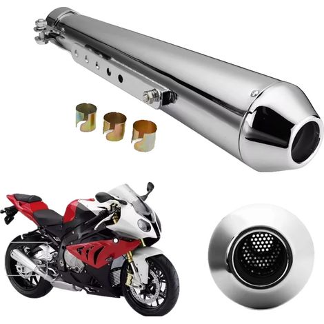 Silencieux d'échappement de moto, ajustement universel, design rétro classique, Argent Chrome (1/2)