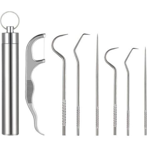 Set de Cure-Dents - 7 pièces - Acier Inoxydable - Réutilisable - Support Inclus (1/4)