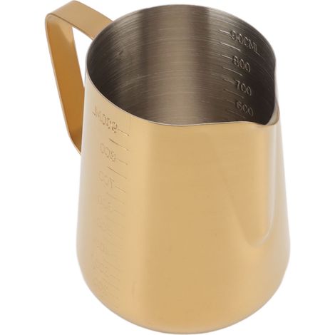 Pichet à mousser le lait à double graduation en acier inoxydable 304, 900 ml, doré, idéal pour le latte art. (1/5)