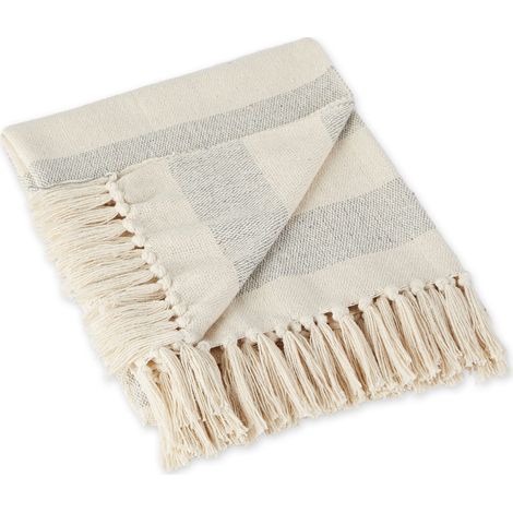 Couvre-lit à Chevrons pour intérieur/extérieur 100% Coton Camping Barbecue plages Couverture Quotidienne – 127 x 152,4 cm, Bleu Nautique (1/5)