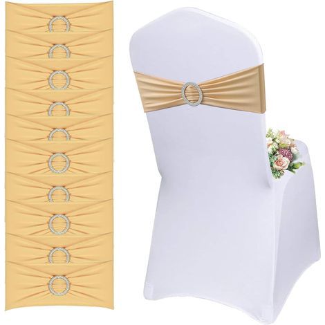 Lot de 20 Écharpes De Chaise Élastiques avec Boucle Ronde - Housse de Chaise et Ceinture Extensible Décoration pour Mariage, Banquet, Fête, Réception, Fête d'anniversaire (Champagne Or) (1/5)