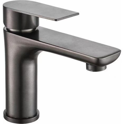 Nordic-style tall basin faucet for hot and cold water, bathroom vanity, washbasin, countertop basin, splash-proof faucet - stainless steel gunmetal gray low-profile model
