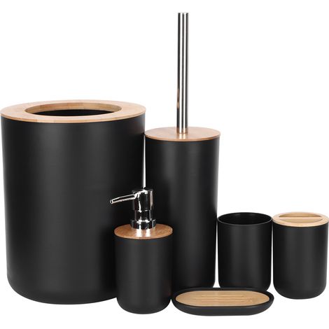 6 Pièces Accessoires Salle de Bain : Porte-Brosses à Dents, Poubelle, Distributeur de Savon, Récipient et Brosse WC - Ensemble Complet
