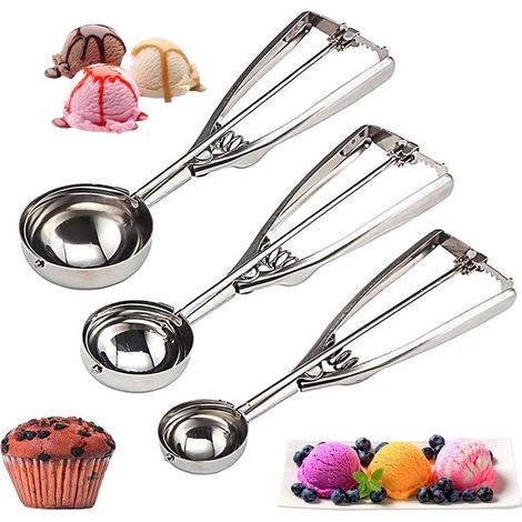 Set di 3 palette per gelato in acciaio inox, ideali per impasti per biscotti, muffin e polpette. (1/4)