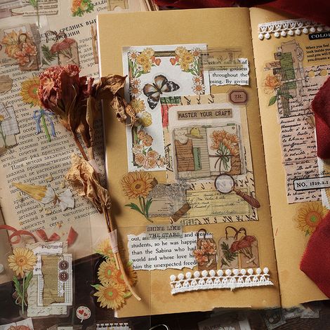 Livre d'autocollants infeelme PET : Série Vieux rêves, nouvel amour - Matériel de décoration pour journal sur le thème des plantes (20 feuilles) (Fenêtre ensoleillée, Assis ensemble) (1/5)