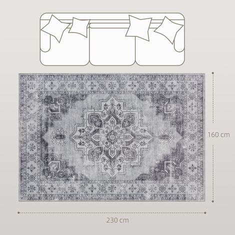 Tapis de salon lavable en machine, antidérapant, aspect flanelle, 230 x 160 cm, gris (1/5)