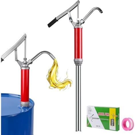 Pompe manuelle rouge pour fûts de 15 à 55 gallons, débit de 28 l/min, en fer galvanisé, avec tuyau rétractable pour huile, extrait l'huile lubrifiante (1/4)