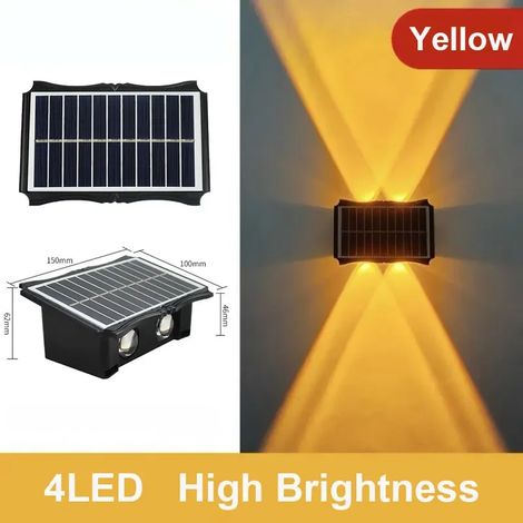 (4 LED jaunes) Lampe solaire LED d'extérieur, applique murale, éclairage lumineux vers le haut et vers le bas, compatible avec la décoration de jardin et la lumière du soleil. (1/5)