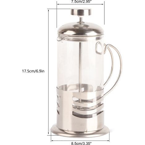 Kaffeekanne aus Edelstahl und Glas mit französischem Filter, inklusive Pressstempel (1/5)