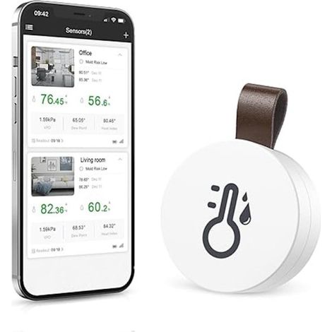 Thermomètre et hygromètre sans fil – Appareil de mesure de température et d'humidité WiFi avec notification via application et fonction d'enregistrement des données (1 pièce) (1/4)