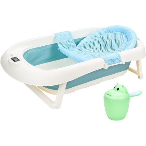 Vasca per bambini - Set da viaggio pieghevole - con termometro - per bambini - Antiscivolo - verde (1/5)