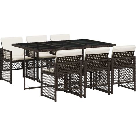 Maison Exclusive - Set da Pranzo da Giardino 7pz con Cuscini in Polyrattan Marrone