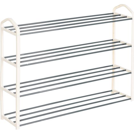 Woltu – Étagère à chaussures 4 niveaux pour 16 paires – Tube acier inoxydable – Dimensions 79x19.5x62 cm – Couleur crème