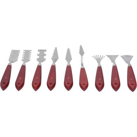 Spatule à manche en bois en forme de couteau à palette (lot de 9) pour la peinture à l'huile, le mélange de peinture acrylique et le racloir.