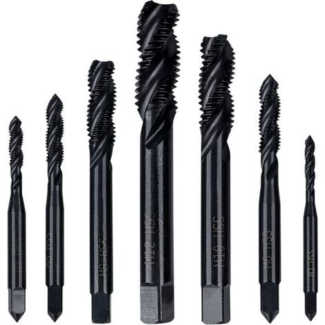 Jeu de 7 Tarauds Hélicoïdaux HSS Assortiment de Tarauds M3 à M12 pour Filetage Métal, Plastique et Bois (1/4)