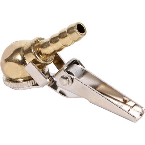Aufschraubbare Aufblasdüse mit Klemme für Reifenventil, Manometer, Druckregler, Schnellanschluss, Chromoberfläche, für den Einsatz in Garagen und Werkstätten. (1/5)