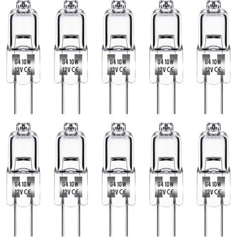 Ampoule Halogene G4, Ampoule G4 12V 10W, blanc chaud 3000K, 150LM, Intensité Variable, LampeHalogene G4, Lampe à Capsule Transparente, paquet de 10 (1/4)