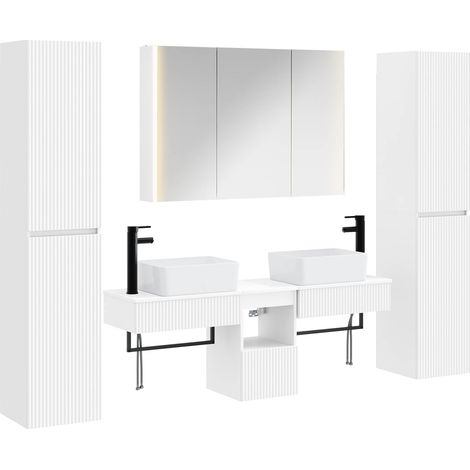 Bathroom Furniture Set 6 pcs White Engineered Wood and Glass vidaXL (1/5)