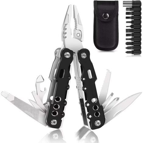 Pinces Multifonctions, 25 en 1 Couteau Suisse outil de poche multifonction, avec 11 embouts de tournevis, Couteau de poche avec Poignée ergono - Noir
