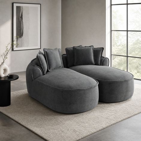 Canapé modulable 184x164x67 cm en chenille gris, sans montage, pour salon FloraGrace (1/5)