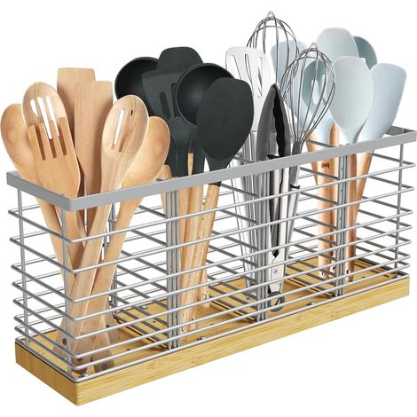 Porte-ustensiles de cuisine extralarge avec 4 compartiment, métal, Argenté (1/5)