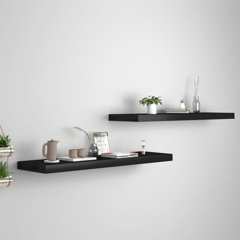 vidaXL Floating Wall Shelves 2 pcs Black 90x23,5x3,8 cm MDF