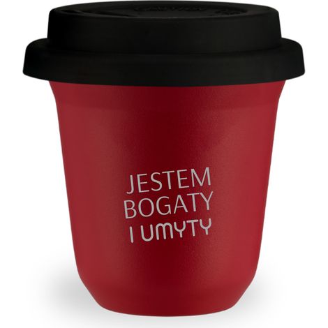 240 ml roter Becher „Ich bin reich und gewaschen“ mit schwarzem Deckel