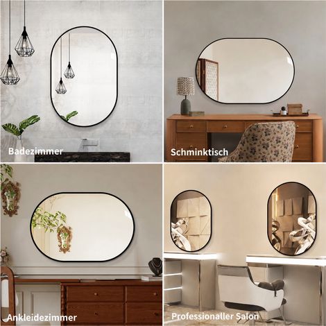 Miroir mural 60x120 cm, cadre aluminium noir, miroir argenté sans cuivre HD, miroir de salle de bain moderne, miroir de coiffeuse ou d'entrée, pose verticale ou horizontale, décoratif. (1/5)
